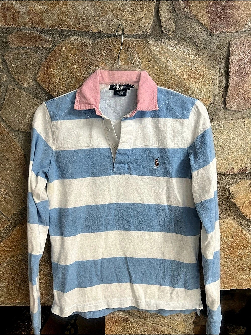 Polo Ralph Lauren Striped Cotton Jersey Rugby Shirt Blue & White